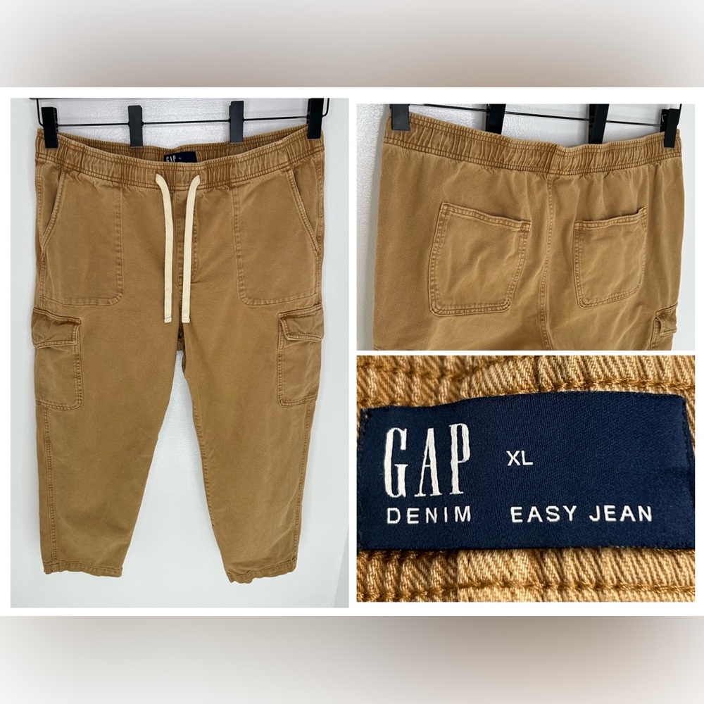 GAP Denim Easy‎ Jean Cargo Pants Womens XL Cream Drawstring Elastic Waist 36x25